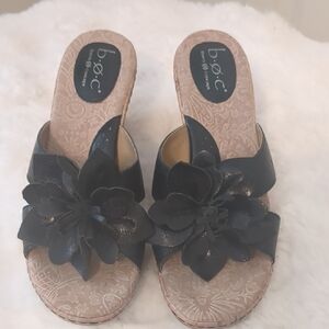 b.o.c. Black and Tan Floral Sandals with Cork Sole